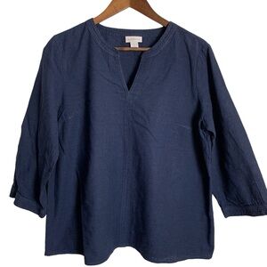 EUC Liz Claiborne Cotton/Linen Blend Navy Blouse Size L